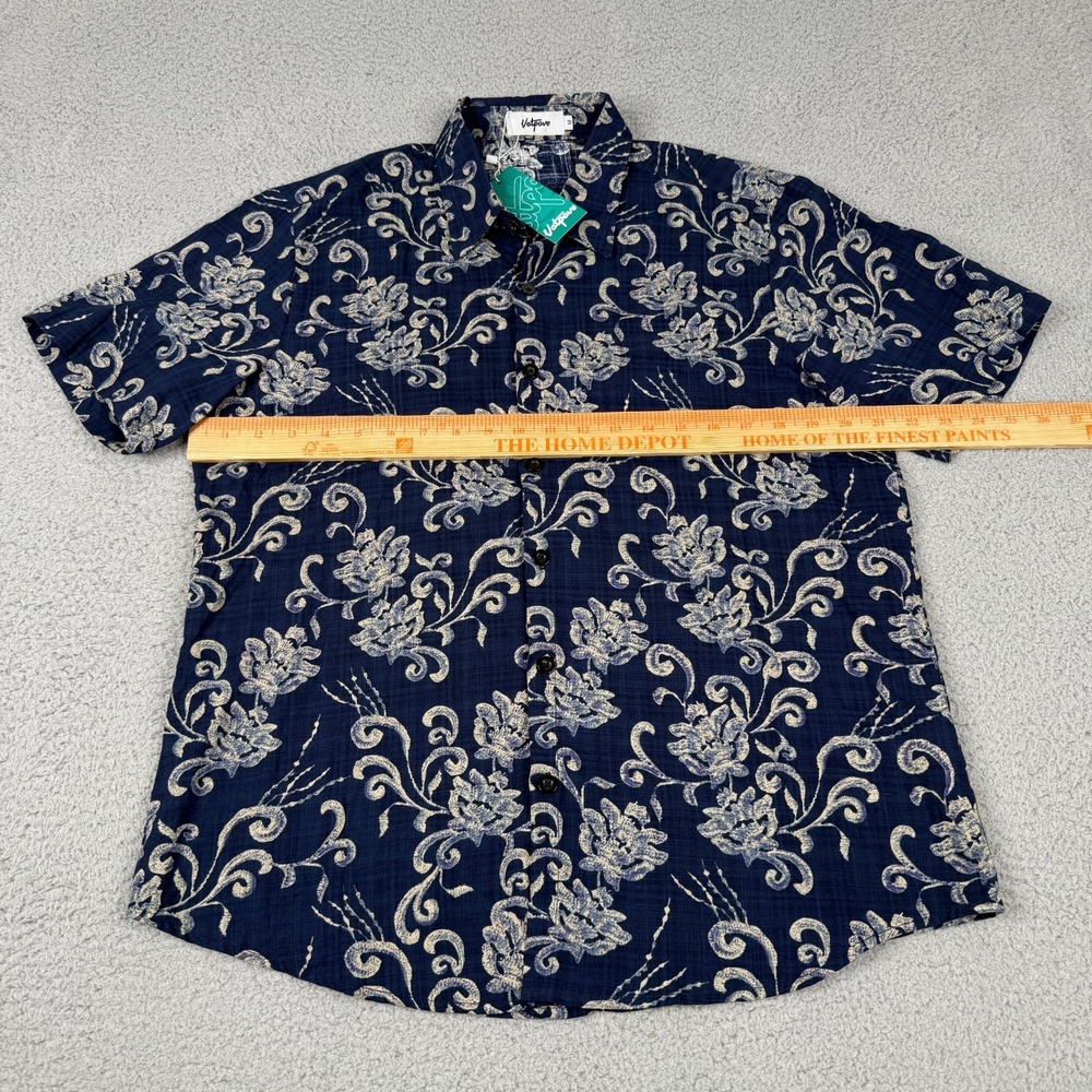 Vatpave Shirt Mens M Navy Floral Hawaiian Aloha Resort Coastal Button Up NWT - Picture 5 of 8
